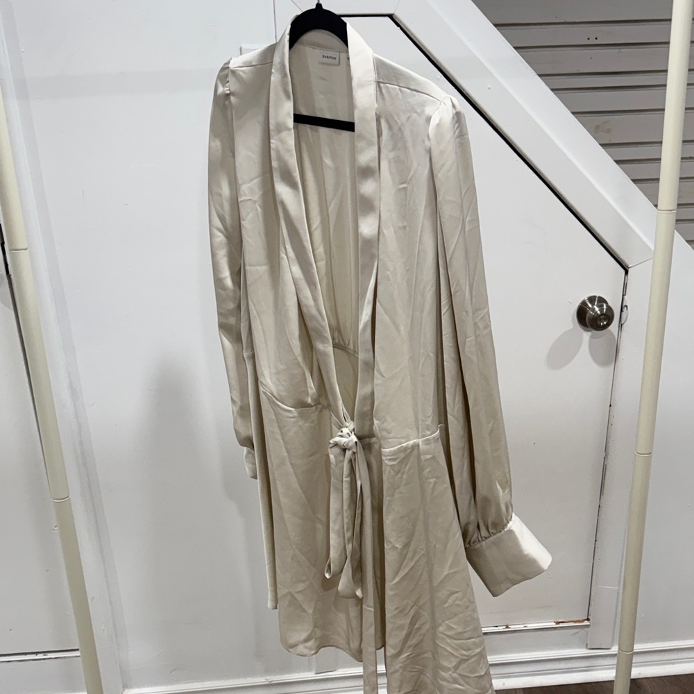 Babaton Cream Satin wrap dress